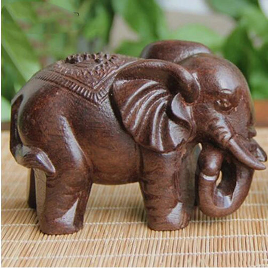 Black Agarwood Elephant Crafts Mini Wooden Animal Figurines