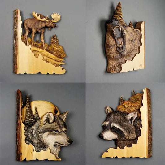 New Animal Carving Handcraft Wall Hanging Sculpture Wood